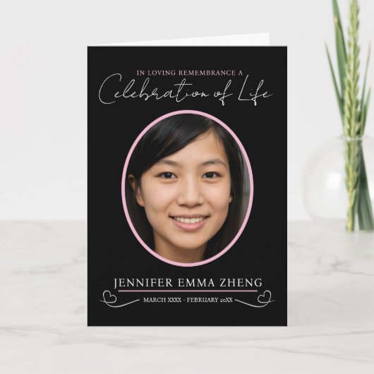 Memorial Service begrafenis hartfoto roze zwart Programma (Voorkant)