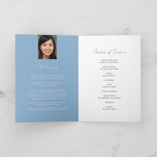 Memorial Service begrafenis ovaal foto blauw Programma (Binnen)