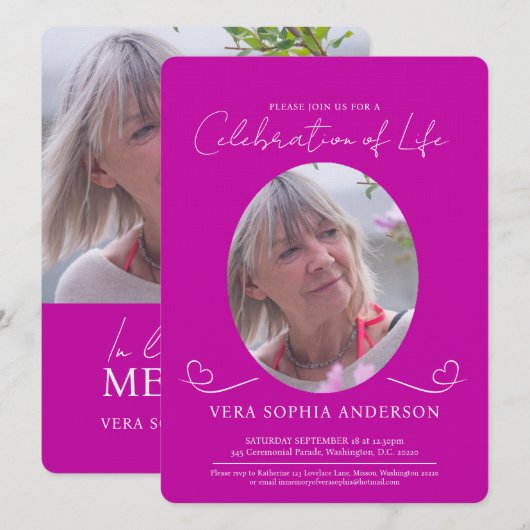 Memorial Service begrafenis ovaal foto roze Kaart (Voorkant / Achterkant)