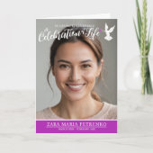 Memorial service begrafenisduif paarse roos foto programma (Voorkant)