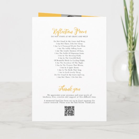 Memorial service begrafenisduif warm geel foto programma (Achterkant)