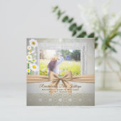 Memorial Service Beige Bow White Daisies Foto Kaart (Staand voorkant)