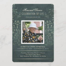Memorial Service Blauwgroen Floral Photo Custom In Kaart
