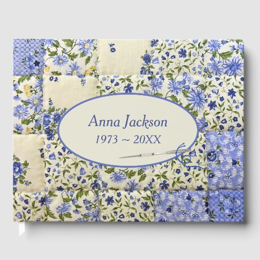 Memorial Service Blue Cornflower Patchwork Quilt Gastenboek (Voorkant)