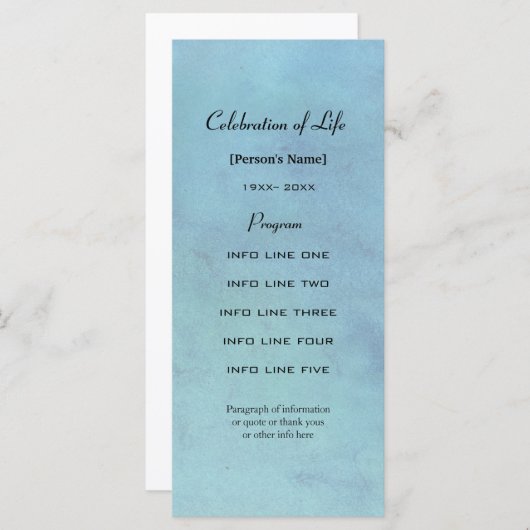 Memorial Service Blue waterverf Programmakaart (Voorkant / Achterkant)