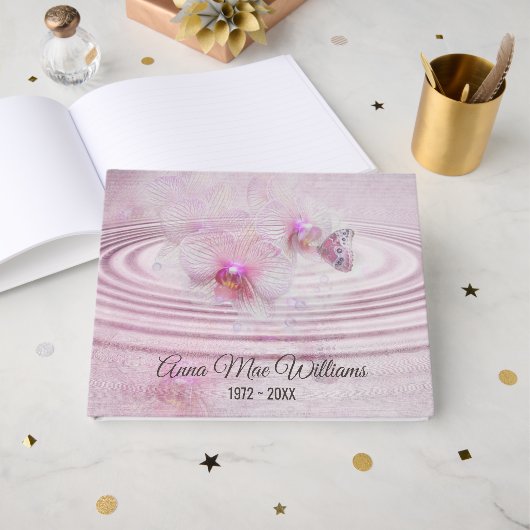 Memorial Service Butterfly on Pink Orchid Gastenboek (Voorkant open)