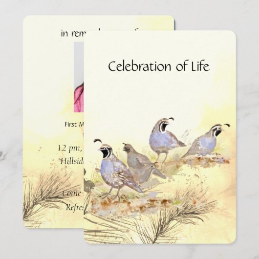 Memorial Service California Quail Bird Group Kaart (Voorkant / Achterkant)