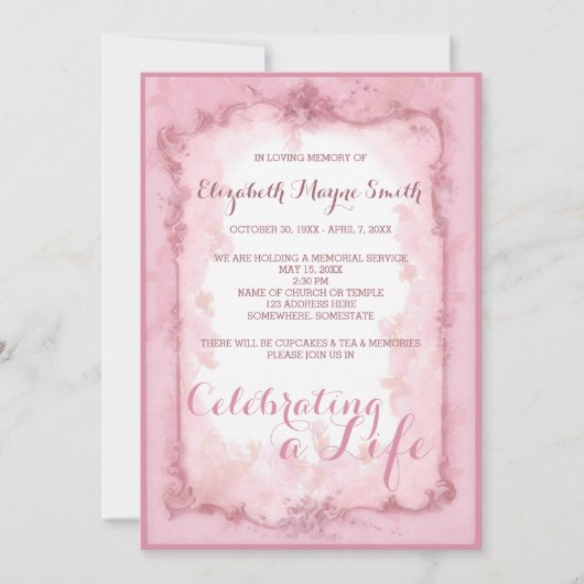 Memorial Service Celebring a Life Pink Roses Kaart (Voorkant)