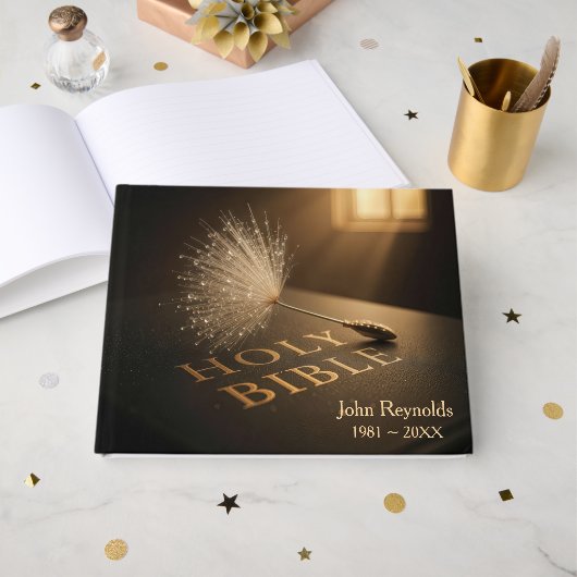 Memorial Service Dandelion On a Bible Gastenboek (Voorkant open)