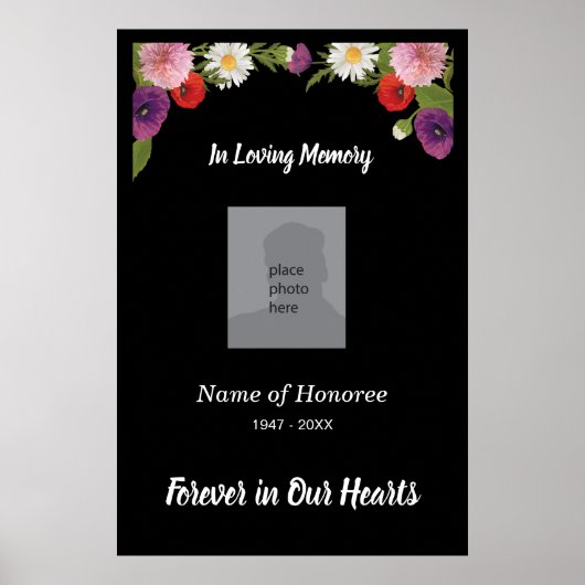 Memorial Service elegant floral border and foto Poster (Voorkant)