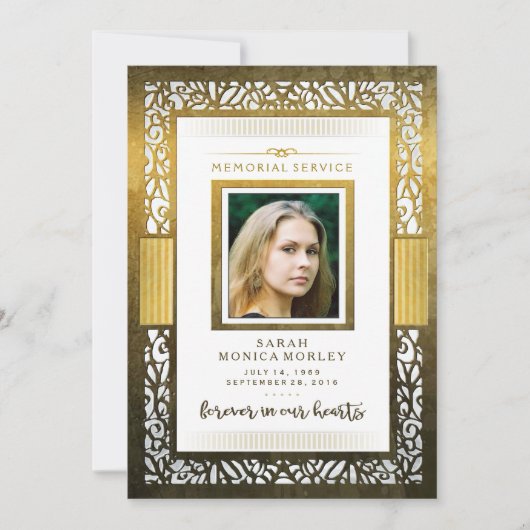 Memorial Service Elegant Golden Border Invitation Kaart (Voorkant)
