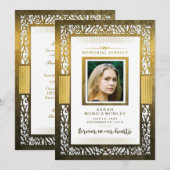 Memorial Service Elegant Golden Border Invitation Kaart (Voorkant / Achterkant)