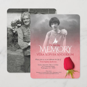 Memorial service foto enkele rode roos begrafenis kaart