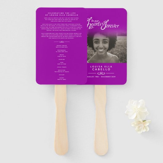 Memorial service foto harten mauve programma fans handwaaier (Voorkant en achterkant)