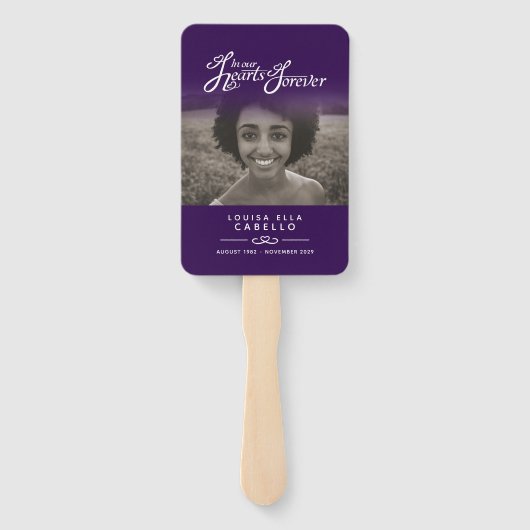 Memorial service foto harten paarse programma fans handwaaier (Achterkant)