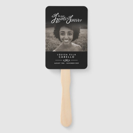 Memorial service foto harten zwart programma fans handwaaier (Achterkant)