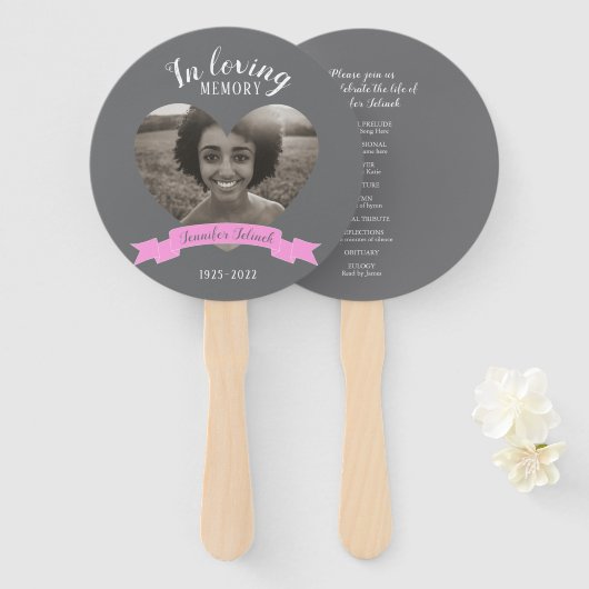 Memorial service foto roze lint programma fans handwaaier (Voorkant en achterkant)
