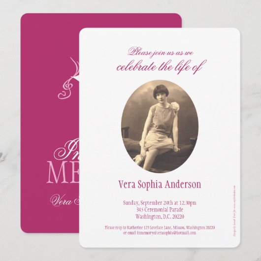 Memorial service foto uitvaart uitnodigingen (Voorkant / Achterkant)