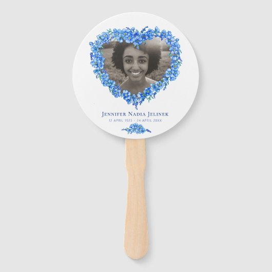 Memorial service foto vergeten-me-nots programma handwaaier (Voorkant)