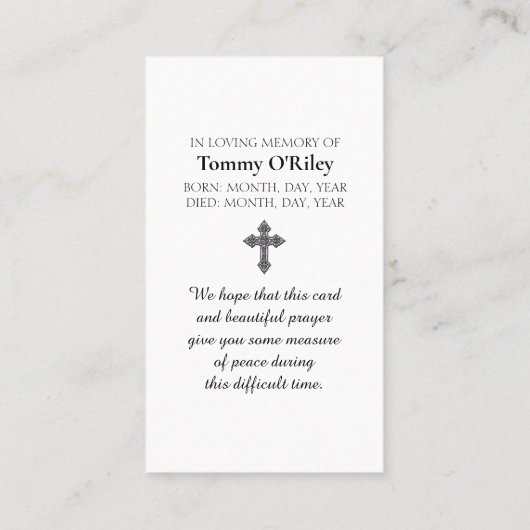 Memorial Service Funeral Card with Cardinal Bird Visitekaartje (Achterkant)