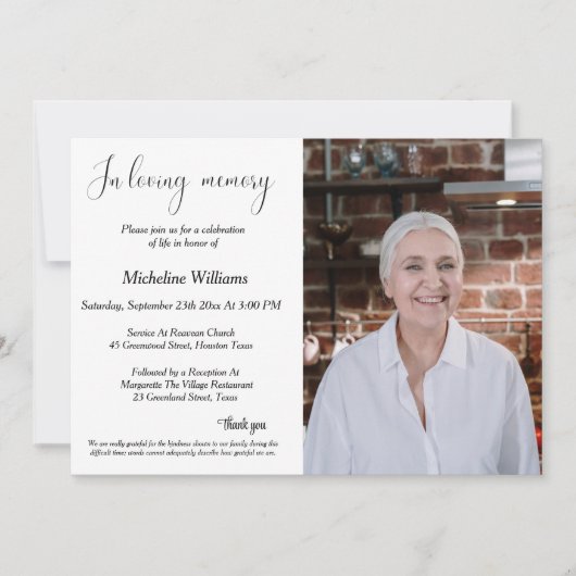 Memorial service, Funeral celebration of life Kaart (Voorkant)