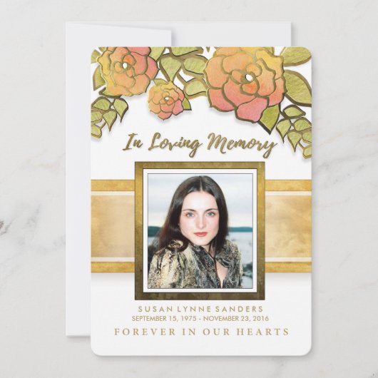 Memorial Service Golden Flowers Foto Uitnodiging (Voorkant)