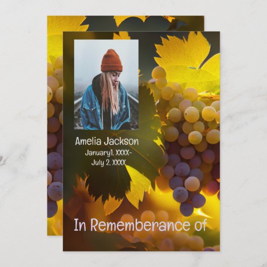 Memorial Service Grapes Vineyard Wine Land Kaart (Voorkant / Achterkant)