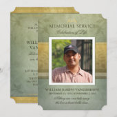 Memorial Service Green Gold Elegance Foto Uitnodig Kaart (Voorkant / Achterkant)