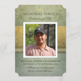 Memorial Service Green Gold Elegance Foto Uitnodig Kaart