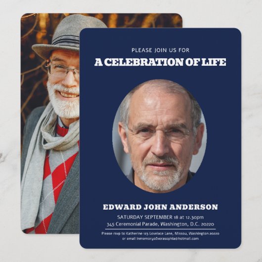 Memorial Service hart ovaal foto blauw wit Kaart (Voorkant / Achterkant)