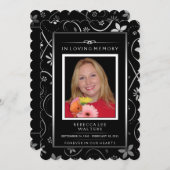 Memorial Service Invitation - Black & White Floral Kaart (Voorkant / Achterkant)