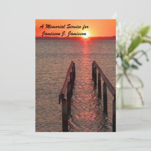 Memorial Service Invitation, Dock Pier Sunset Kaart (Staand voorkant)