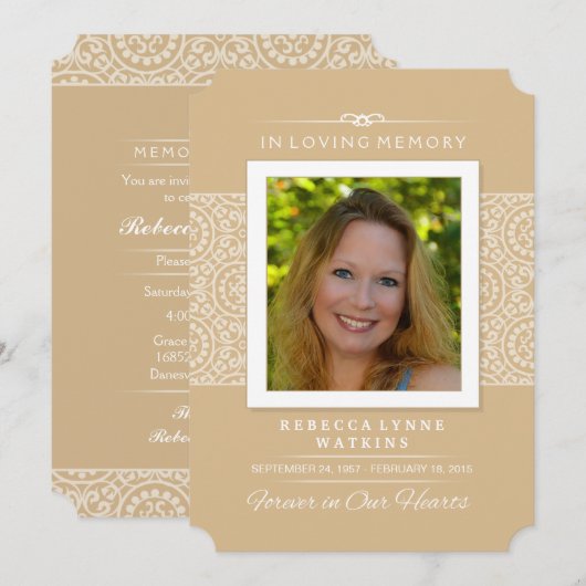 Memorial Service Invitation - Elegant Gold & White Kaart (Voorkant / Achterkant)