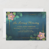 Memorial Service Invitation Turquoise Gold Floral Kaart (Voorkant)