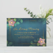 Memorial Service Invitation Turquoise Gold Floral Kaart (Staand voorkant)