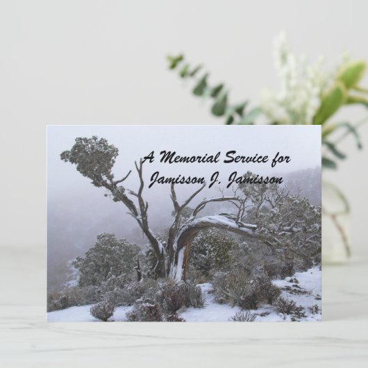 Memorial Service Invitation Winter Tree Snow Kaart (Staand voorkant)