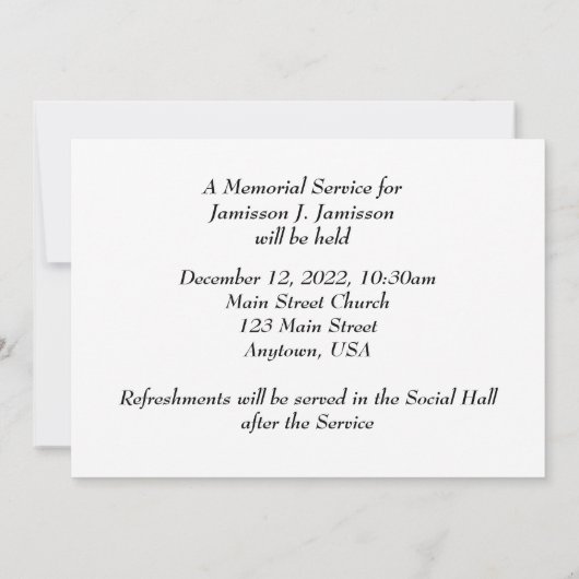 Memorial Service Invitation Winter Tree Snow Kaart (Achterkant)