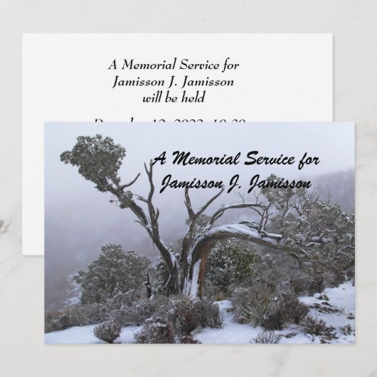 Memorial Service Invitation Winter Tree Snow Kaart (Voorkant / Achterkant)