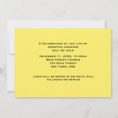 Memorial Service Invitation, Yellow Butterfly Kaart (Achterkant)