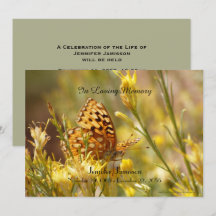 Memorial Service Invitation, Yellow Butterfly