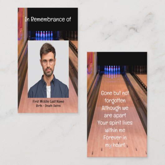 Memorial Service Invite Bowling Lane Bowler Visitekaartje (Voorkant / Achterkant)