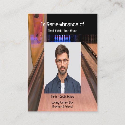 Memorial Service Invite Bowling Lane Bowler Visitekaartje (Voorkant)