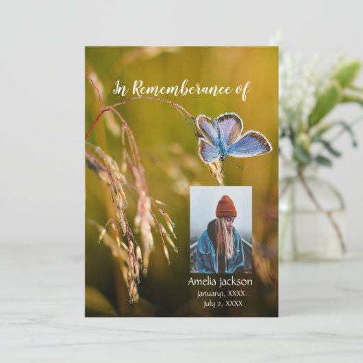 Memorial Service Invite Butterfly Flower Kaart (Staand voorkant)