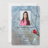Memorial Service Invite Cardinale Red Bird Kaart (Achterkant)
