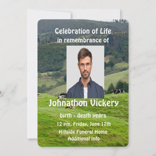 Memorial Service Invite Cattle Farming Farmer Kaart (Achterkant)