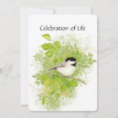 Memorial Service Invite Chickadee Bird Art Kaart (Voorkant)