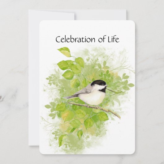 Memorial Service Invite Chickadee Bird Art Kaart (Voorkant)