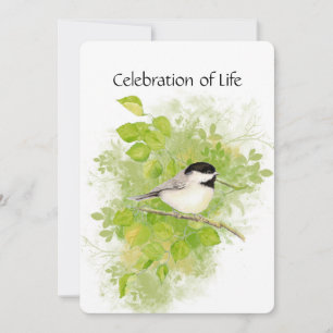 Memorial Service Invite Chickadee Bird Art Kaart