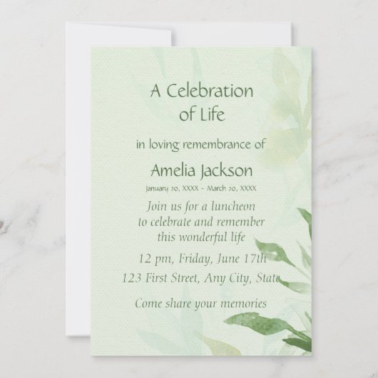 Memorial Service Invite Chickadee Bird Botanical Kaart (Achterkant)