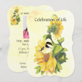 Memorial Service Invite Chickadee Bird Sunflower Kaart (Voorkant / Achterkant)
